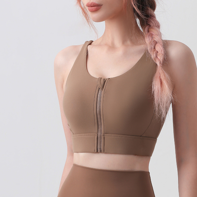 Women Yoga Workout Bra With Front Zipper Cool Feel Fabric Sports Bra