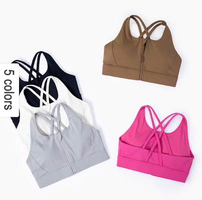 Women Yoga Workout Bra With Front Zipper Cool Feel Fabric Sports Bra