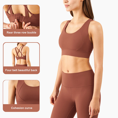 4 Colors Cross Back Padded Sexy Yoga Sports Bra Women Breathable Four Way Stretch