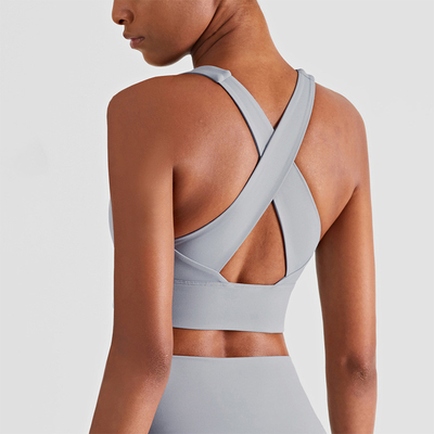 Gathered Full Coverage Ladies Sports Bra Tops Wirefree Cross Back Yoga Bra Workout