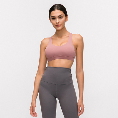 Removable Padded Womens Sports Bra Naked Feel Gathered Without Steel Ring