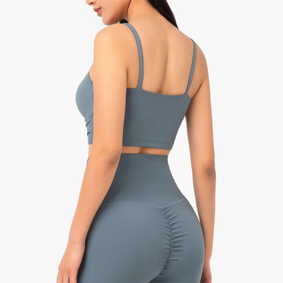 Bright Color Shallow Front Criss Cross Sports Bra Women Nylon Top With Removable Pads