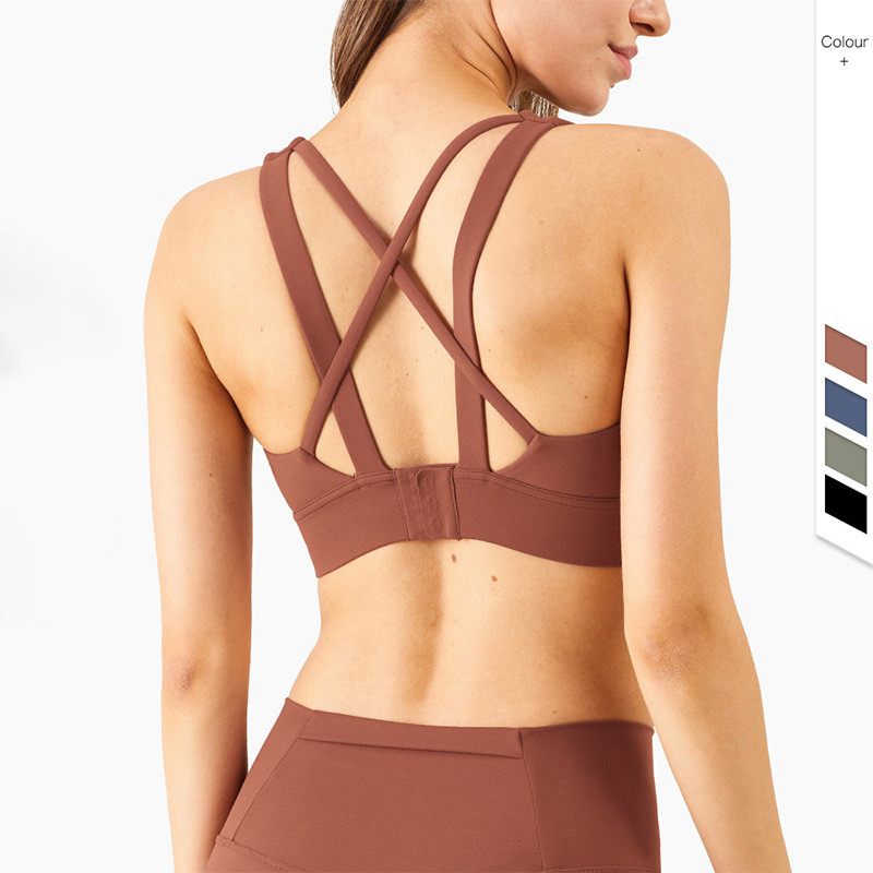 4 Colors Cross Back Padded Sexy Yoga Sports Bra Women Breathable Four Way Stretch