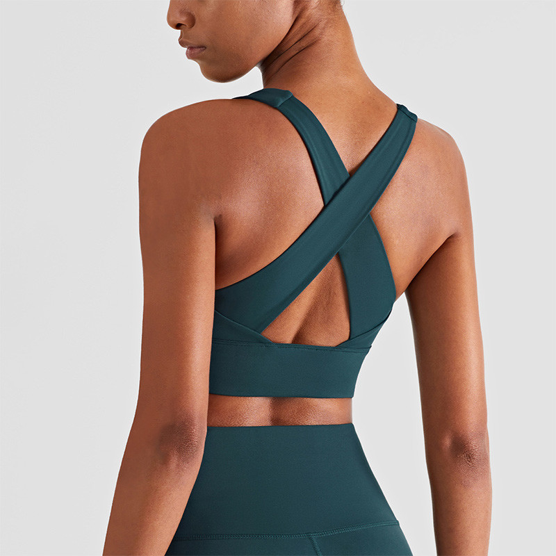 Gathered Full Coverage Ladies Sports Bra Tops Wirefree Cross Back Yoga Bra Workout